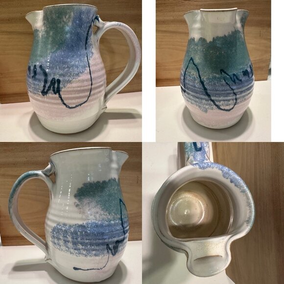 Vintage Art Pottery 80s style Pitcher Flower Vase signed Brenner ? Brennon ? - Picture 1 of 7